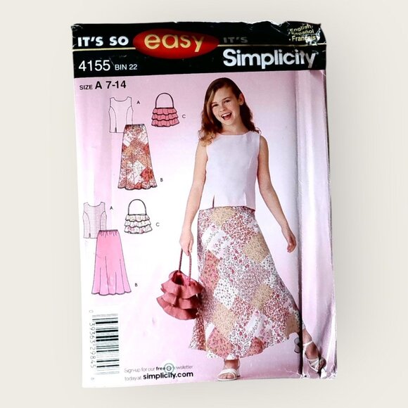 Simplicity Sewing Pattern 4155 Girls Skirt Top Bag Size 7-14 Uncut - Picture 1 of 2
